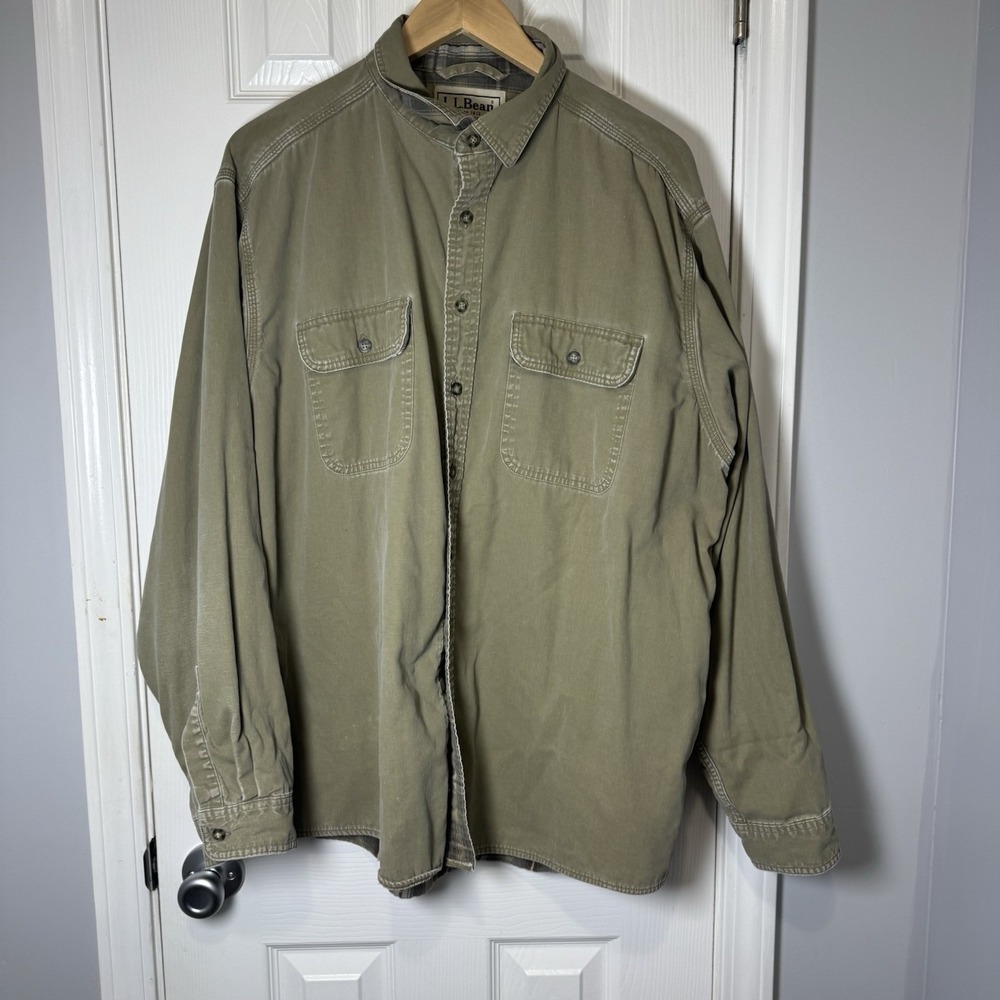 Vtg L.L. Bean Shirt Mens XL Green Flannel Lined Heavyweight Workwear Button Up